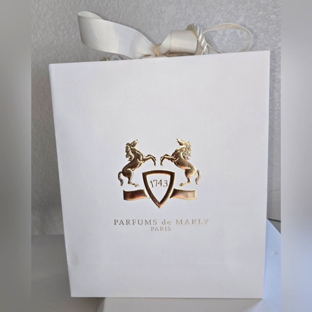 Parfums de Marly White and Gold Gift Bag.